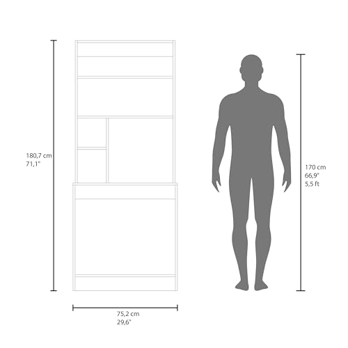 DEPOT E-SHOP 30" Motley Computer Hutch Desk, Lower Shelf, Four Shelves, White -Office – Computer Desk with Integrated Storage for Home Office, Study Room & Compact Workspaces