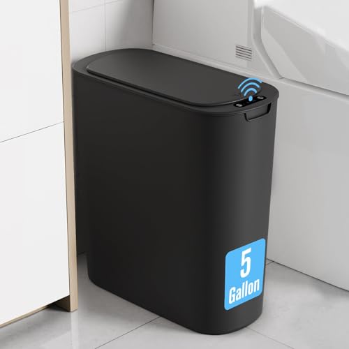 Cesun 5 Gallon Automatic Bathroom Trash Can with Lid, Black, Touchless