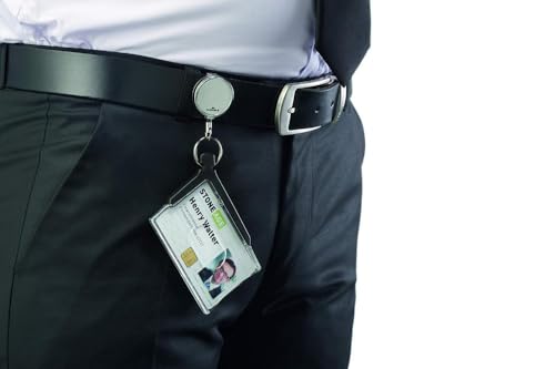 DURABLE Badge Holder Deluxe with Retractable Reel, Charcoal, Pack of 10 (830758)