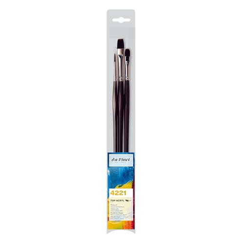 da Vinci Oil & Acrylic Series 4221 Top Acryl Long-Handled Paint Brush Set, Multiple Sizes, 3 Brushes (Series 7185, 7485, 7785)