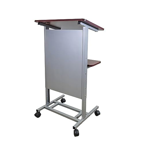 FixtureDisplays® Floor Standing Pulpit Adjustable Height Lectern Podium w/Casters, Heavy Duty Steel Frame, Rolling Podium 18147