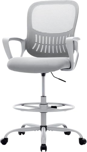 Nextay Ergonomic Tall Drafting Chair with Lumbar Support, Adjustable Mesh Office Chair with Footrest for Standing Desk (Gray)