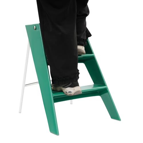 3-Step Folding Step Stool Storage Shelf, Heavy Duty 220LBS A-Frame Ladder Stool for Adults, Non-Sl-IP Foot Pads for Home Kitchen Office Use, Modern Design (Green)