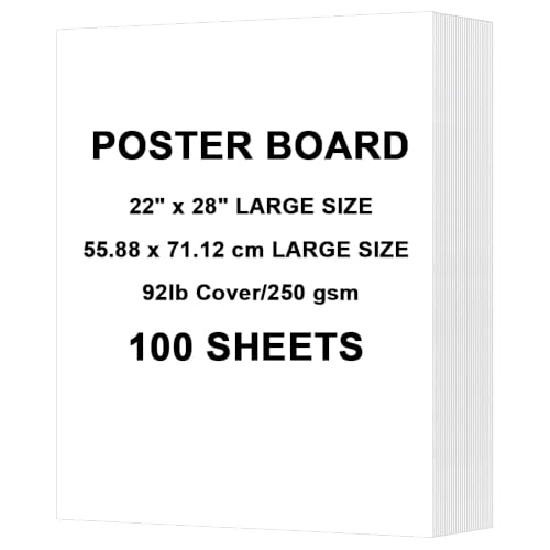 100 Sheets White Poster Board, 22"x28" White Poster Paper, Heavyweight Poster Boards, 250gsm, Blank Poster Board for Art Display, Classroom Use, Craft Project, Presentation, Thickness Vision Board