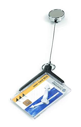 DURABLE Badge Holder Deluxe with Retractable Reel, Charcoal, Pack of 10 (830758)