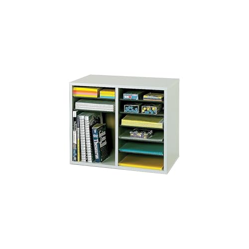 Safco Literature Organizer, 12 Compartments, Office and Classroom Mailbox with Adjustable Shelves, Wood Paper and Mail Sorter, Gray