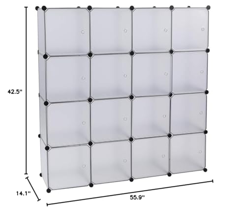 16 Cubes Storage Organizer,Portable Closet Wardrobe,Plastic Clothes Storage Shelves,Modular Bookcase Closet Cabinet,with Doors,for Kitchen, Bedroom, Playroom, Living Room, Office, Dorm (White)