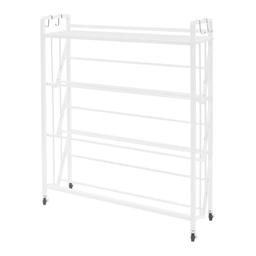 HAOREBAIYU 4-Tier Rolling Book Cart, Large Capacity Mobile Bookshelf Storage Rack with Wheels & Brakes, Sturdy Metal Book Shelf for Home Office Living Room Classroom, Black or White (White)