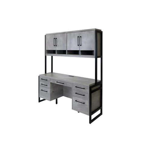 Modern Wood Laminate Office Desk, Office Table, Credenza with Drawers, Fully Assembled, Concrete Gray