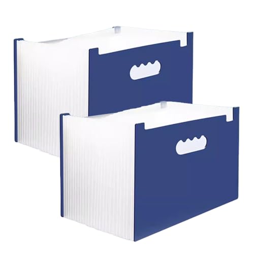 Folders,File Organiser, 2 Pcs A4 Desktop Expanding File Organiser,25 Pockets Expandable File Holder Portable Desk Storage Folder Box/a(K Blue)