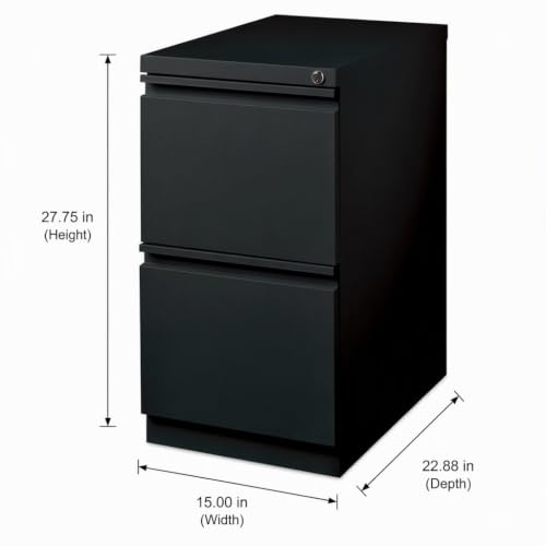 Scranton & Co Metal Mobile Pedestal Filing Cabinet, 23 in Deep, 2-Drawer File/File Configuration, Black Finish, Ball-Bearing Suspension, Hidden Casters, Lock Included, Letter File Storage, Office Use