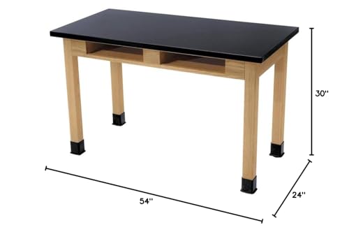 NPS 24x54 Modern Ash Wood Science Lab Table with Book Compartments in Black