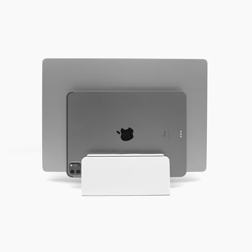 Raico Verical Laptop Stand MacBook Walnut Wood Dual Laptop Vertical Setup Holder Stand (Matte White, Dual Slot | Adjustable)