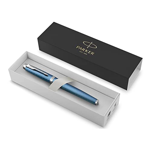 Parker IM Rollerball Pen | Premium Blue Grey with Chrome Trim | Fine Point with Black Ink Refill | Gift Box