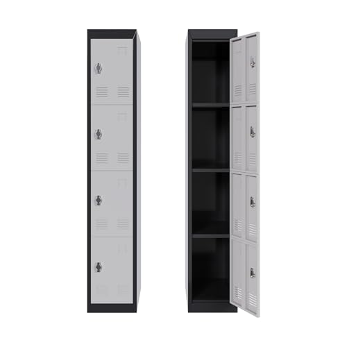 ExploreHorizon 72" Tall Metal Locker Cabinet with Lockable Doors & Keys, Employee Storage Organizer for School, Gym, Office, Home, Garage, Mudroom, Durable Steel Cabinet, Black - 4 Doors