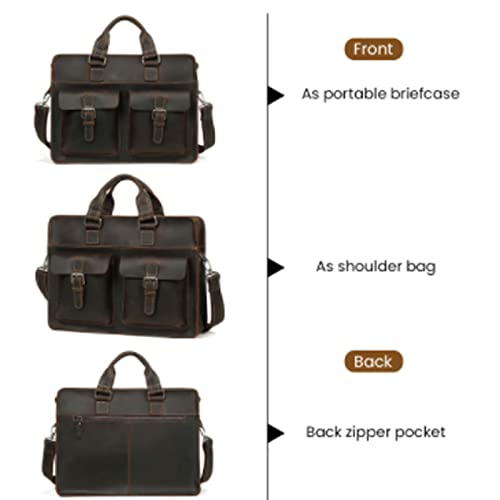 Men's Shoulder Bags Vintage Men's Cow Genuine Leather Briefcase Crazy Horse Leather Messenger Bag Male Laptop Bag Men Business Travel Bag,C