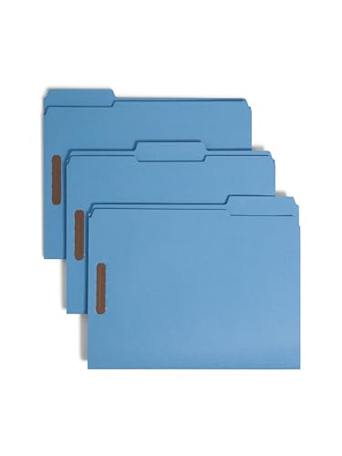 Smead Blue Fastener File Folders with Prongs, 3 Tab Letter Size