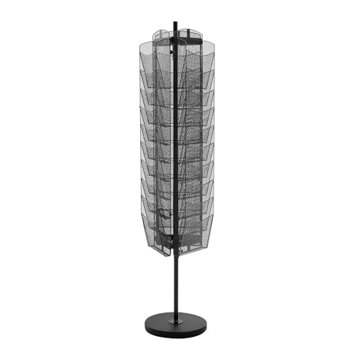 VEVOR Rotating Brochure Display Rack, 30 Pockets Mesh Magazine Literature Display Stand, Portable Floor Standing Magazine Rack, Metal Newspaper Catalog Holders for Shop Exhibitions Office Trade Show