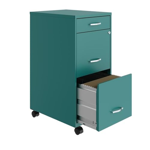 UrbanPro 3 Drawers 29.52" Vertical Turquoise Metal Filing Cabinet Lockable Pre-Assembled Movable Letter Size for Home, Office