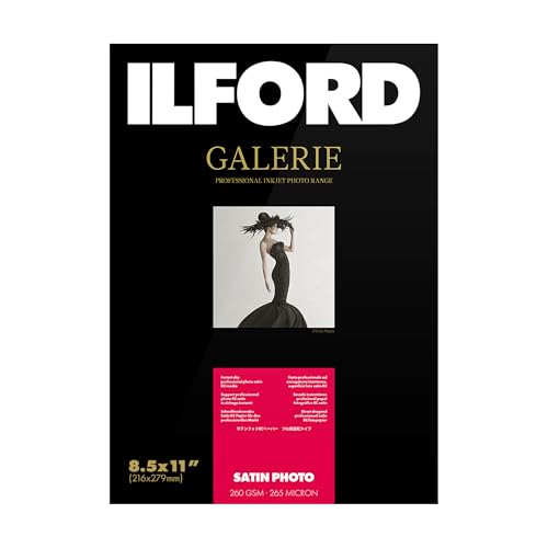 ILFORD Galerie 8.5x11” (250 Sheets) Satin Photo with Lustre Surface, Instant Dry Archival Photo Inkjet Paper 10mil / 260gsm for Dye and Pigment Ink Printers, Made in Germany