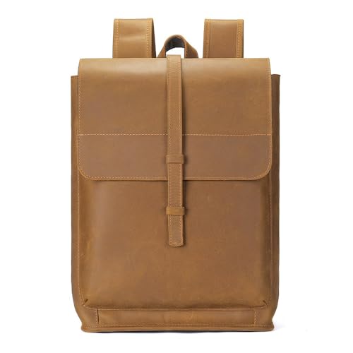 ZUIAI Laptop Backpack Genuine Leather Casual Travel Daypack Hiking Travel Bag Camping Rucksack(D)
