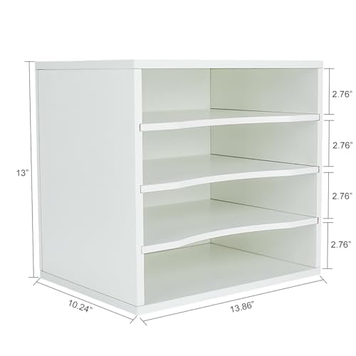 PAG-Mass Mail Sorter Organizer, Wood Countertop Literature Organizer, Office Supplies Desktop File Bill Paper Organizer for Office Home School, 4 Compartments, White