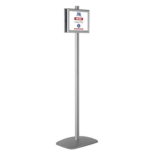 M&T Displays Free Standing Aluminum Display Stand Single Sided Document Brochure Sign Holder Front Loading Portrait Landscape Snap Frame 2x(8.5x11) inch Silver
