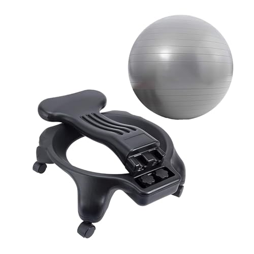 LKXNEW Yoga Ball Office Chair Rolling Base, Sitting Bouncing Ball Chair for Fitness/Pilates/Birthing, Stability Ball Seat PVC Plastic (Grey)
