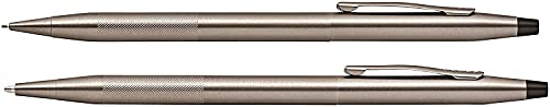 AT CROSS Cross Century Classic Titanium Gray finishes with a Band of Diamond Cut Micro-Knurl Detailing Barrel Ballpoint Pen and 0.7MM Pencil Set