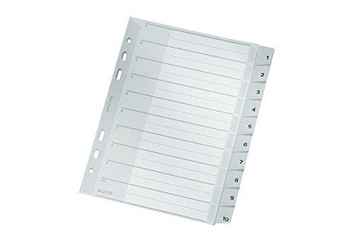 Leitz Numbered Register Plastic with Numbers 1 to 10 / A5 / Polypropylene / 10 Sheets Grey