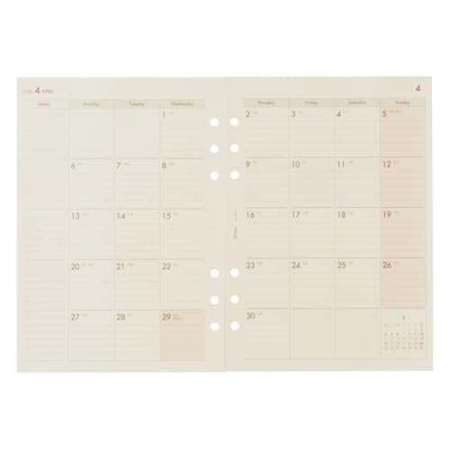 Noritsu AD051 Bindex Notebook Refill, Starts from April 2026, A5 Monthly Calendar