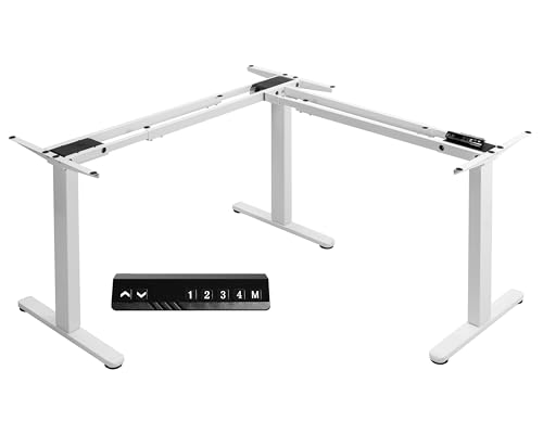 VIVO White Electric Corner 3-Leg Standing Desk Frame, DESK-V123EW