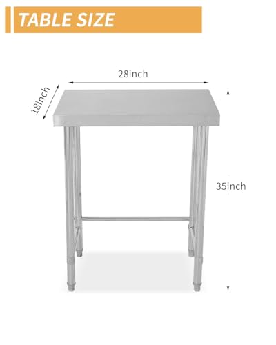 Takywep 18"x28"x35" Stainless Steel Commercial Work Table, Heavy Duty Mobile Prep Table for Kitchen, Workshop, Catering, Indoor Outdoor Utility