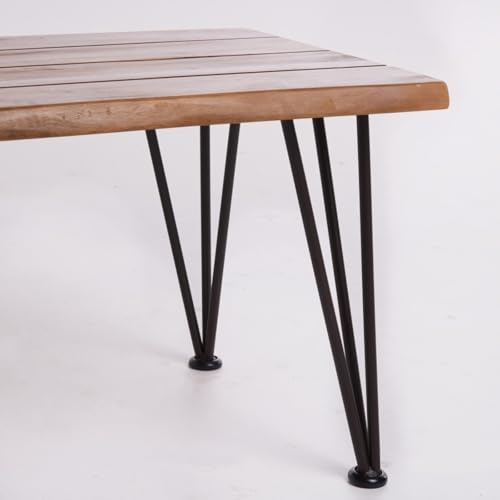 Hassyee Industrial Metal and Wood Chair Sets with Coffee Table for Indoor, Outdoor, Chic Armless Chair Sets/Table for Dining Room, Waiting Room, Kitchen, Office, Restaurant (Teak 4)