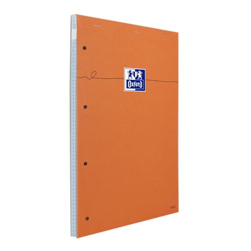 Oxford Pack of 2 Orange Perforated Notepads A4 + Small Squares 5mm 80 Sheets Stapled Cover Sheet Coated Orange