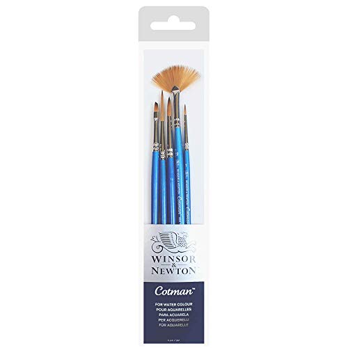 Winsor & Newton Cotman Brush Set, 5-Piece, Round, Rigger, Fan & Angle