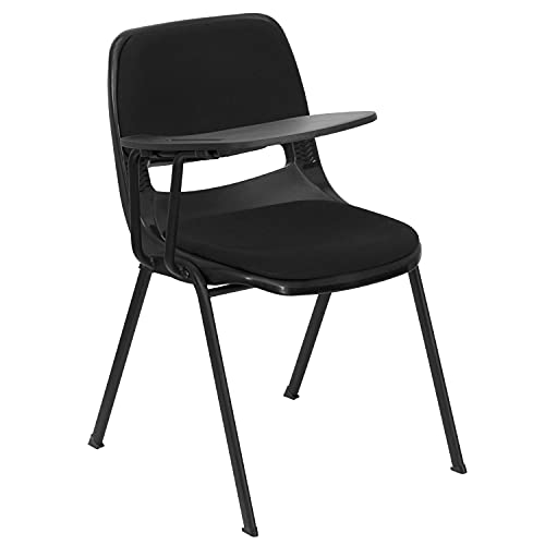 Classroom Essentials Black Padded Ergonomic Shell Chair with Right Handed Flip-Up Tablet Arm