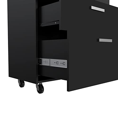 Penny Storage Cabinet with 3 Drawers, 4 Casters, and Padlock, Black