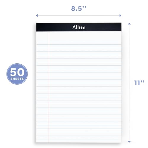 Alitte Legal Notepads 8.5 x 11, Pack of 12 - Perforated Wide Ruled Writing Pad - Premium Thick Paper, No Ink Bleeding - Blank Legal Pads For Home, Office, School, Business - 50 Sheets Per Notebook