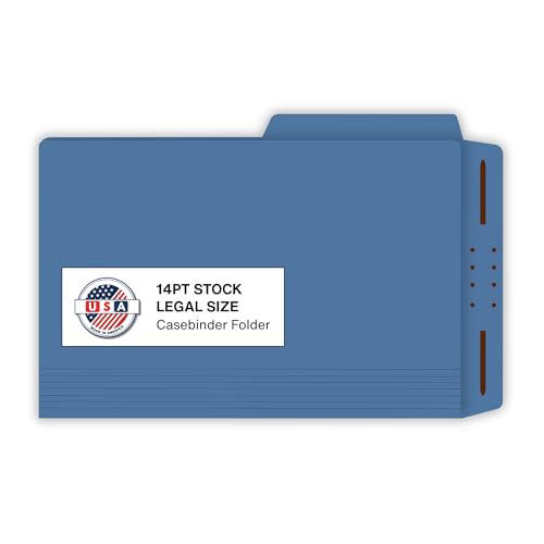 Blue Casebinder Legal File Folders, Doctor Stuff, Top Tab, Legal Size with Fully Reinforced Back, 2" Embedded Fastener on Endwing, and 1/2 Cut Assorted Top Tabs, 14 pt Stock, Carton of 200