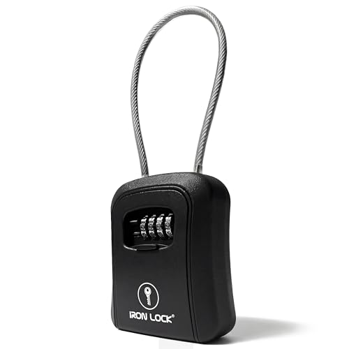 Iron Lock® Medium Key Lock Box with Code, 15-in Steel Cable Shackle (Black)