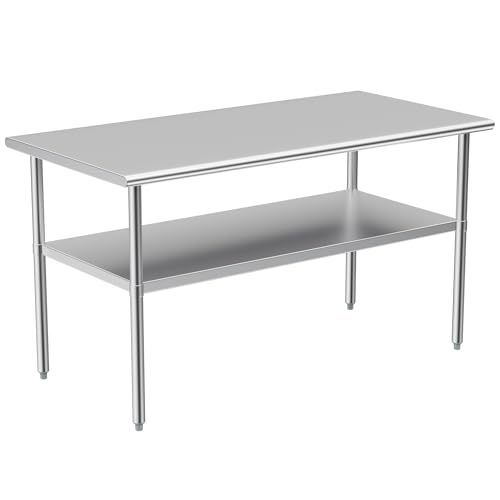 Stainless Steel Table for Prep & Work, 30x58 Inches, Metal Commercial Heavy Duty Table with Adjustable Under Shelf for Restaurant, Home and Hotel