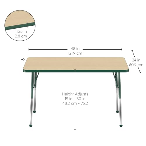 FDP 24" x 48" Rectangle Table with Ball Glide Legs - Maple/Green