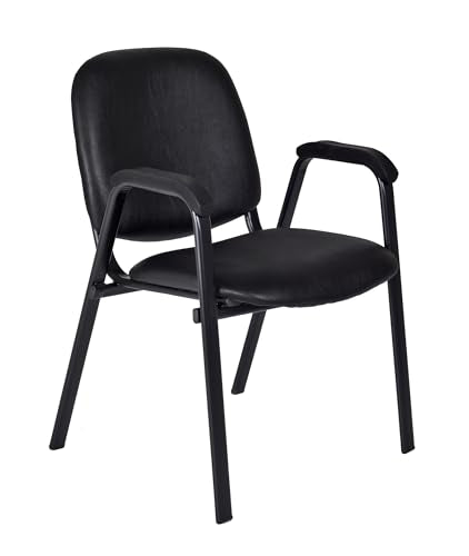 Romig Ace Vinyl Guest Stacking Chair with Arms, Durable and Comfortable Upholstery, Sturdy Steel Frame, Stackable Design for Office, Reception, and Conference Areas - Midnight Black
