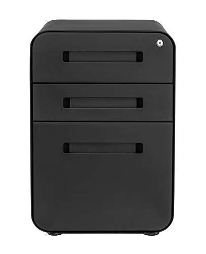 Laura Davidson Furniture Stockpile 3 Drawer File Cabinet with Lock - Under Office Desk Metal Filing Cabinet, Legal/Letter File Folders, Wheels and Stationary Feet, Pre-Assembled, Black