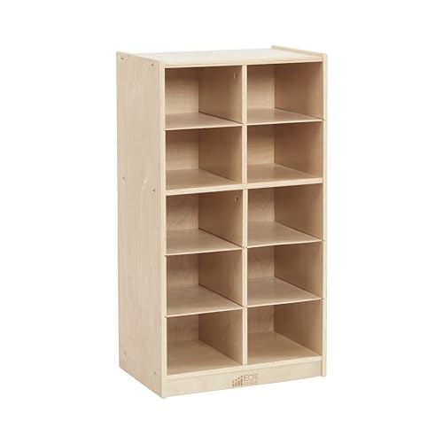 ECR4Kids 10 Cubby Mobile Tray Storage Cabinet, 5x2, Classroom Furniture, Natural
