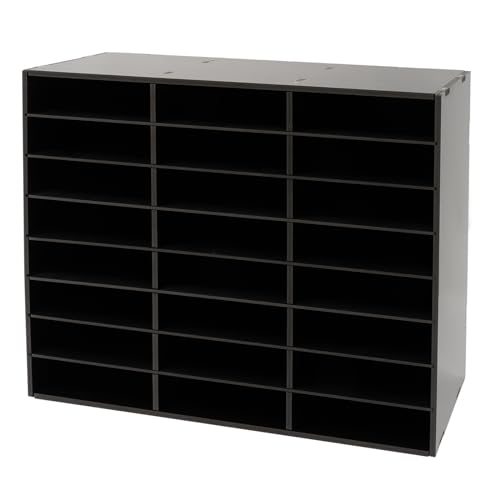 Mail Sorter Organizer Desktop File Sorter Mail Center Student Mailbox for Classroom Paper Storage Cabinet, Literature Organizer, Paper Organizer for Home School (Black, 24(8x3) Compartments)
