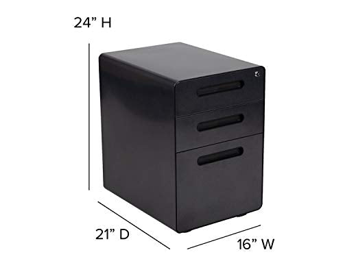 Flash Furniture 3-Drawer Locking Mobile Filing Cabinet, Black