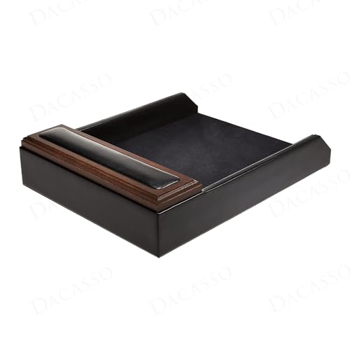 Dacasso Walnut & Black Leather Luxury Letter Tray - Letter Holder & Paper Organization - Executive Desk Surface Protector & Essential Office Decor