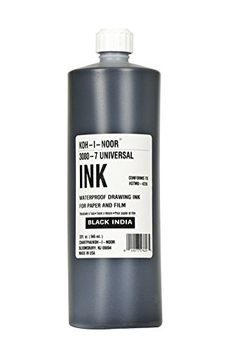 Koh-I-Noor Dye-Based Universal Drawing Ink 32 Oz. Bottle, Black